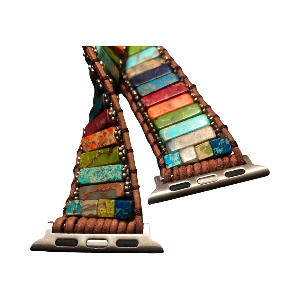 Apple Watch Band Boho Gemstone Leather Wrap 38 40 41mm - Picture 5 of 10